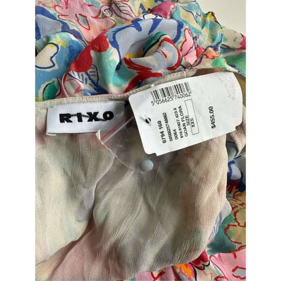 NWT Rixo Floral Flutter Cap Sleeve Thanvi Tiered Silk Maxi Dress Multicolor XXS - Picture 12 of 12
